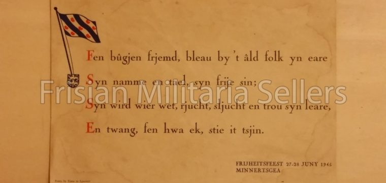 Fries bevrijdings document t.b.v. Frijheidsfeest 27-28 juny 1945 Minnertsgea